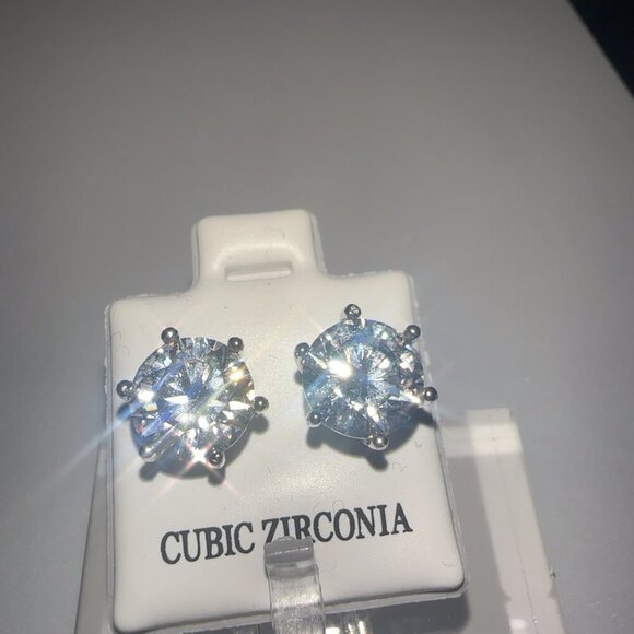 Cubic Zirconia Stud Earrings 2 CT - Picture 2 of 11